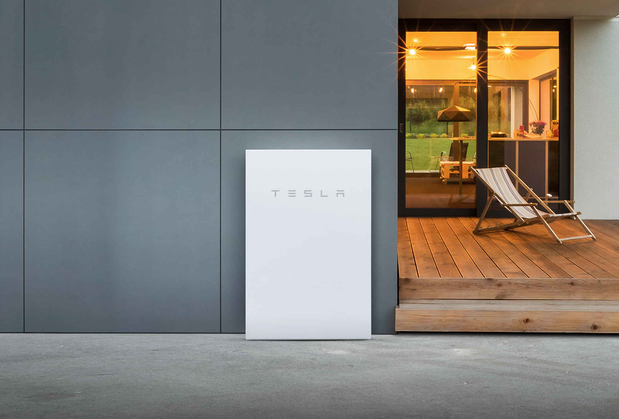 Tesla Powerwall battery storage on modern home